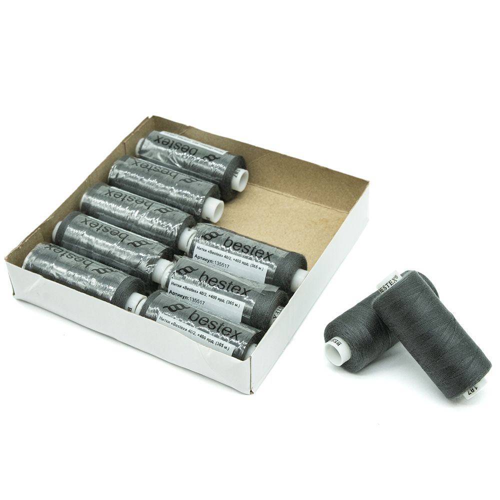 Нитки швейные бытовые Bestex 40/2, 365 м (400 ярд) / 10 кат., 187 графитовый