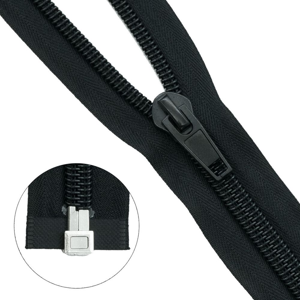 Молния спираль (витая) Т10 (10 мм) 1 зам., разъем., 75 см, черный, 10 шт