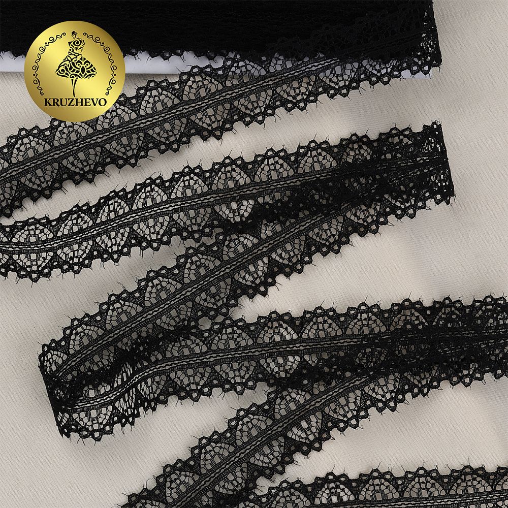Кружево отделочное в стиле "трикотаж" диз. 932, цв.черный, уп. 22,86 м