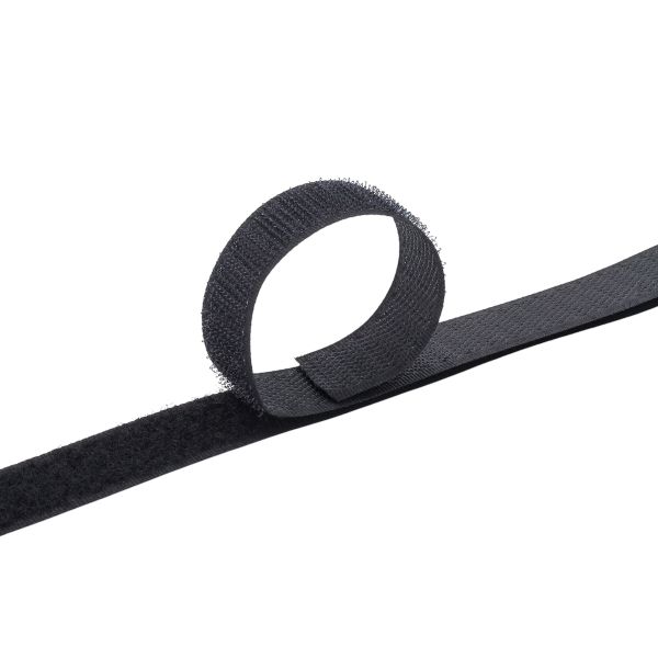 Лента контактная липучка (велкро) пришивная 20 мм / 2 метра, 10.9 г/м, черный, ПАРА (крючок+петля), качество 