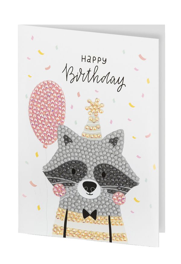 Алмазная (кристальная) мозаика Фрея, открытка Счастливый енот, 14.8х10.5 см