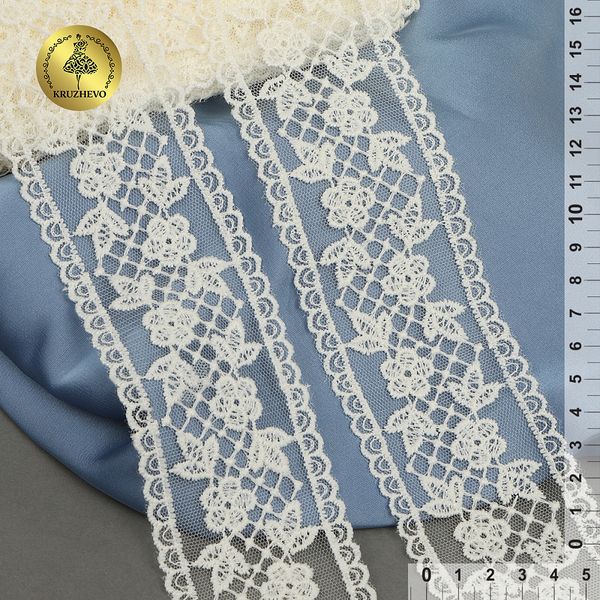 Кружево на сетке арт.40482 55мм цв.W0115 молочный уп.12.9м, Kruzhevo