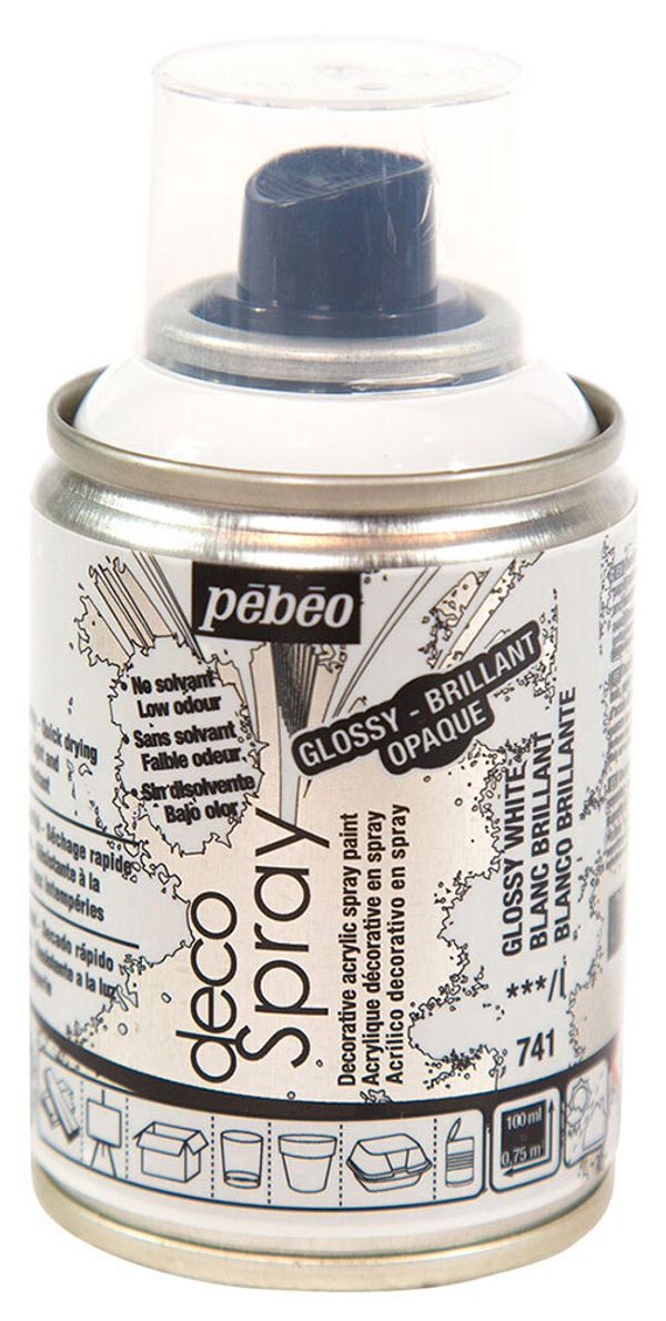 Краска на водной основе аэрозольная decoSpray 100 мл, 093741 белый глянцевый, Pebeo