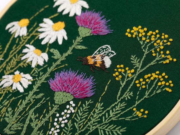 Набор для вышивания нитками Panna, Живая картина Шмель и чертополох, 13х13 см