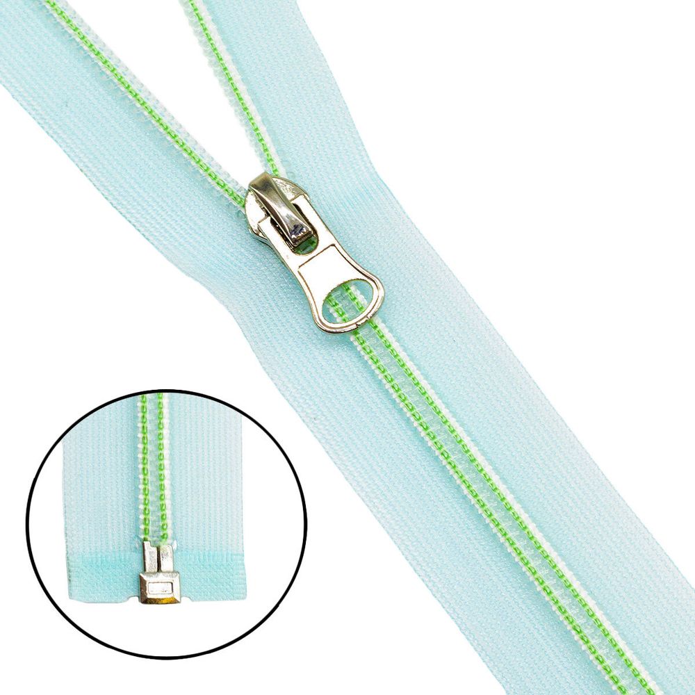 Молния спираль (витая) Т5 (5 мм) 1 зам., разъем., 80 см, прозрачная, металл. слайд., 5 шт