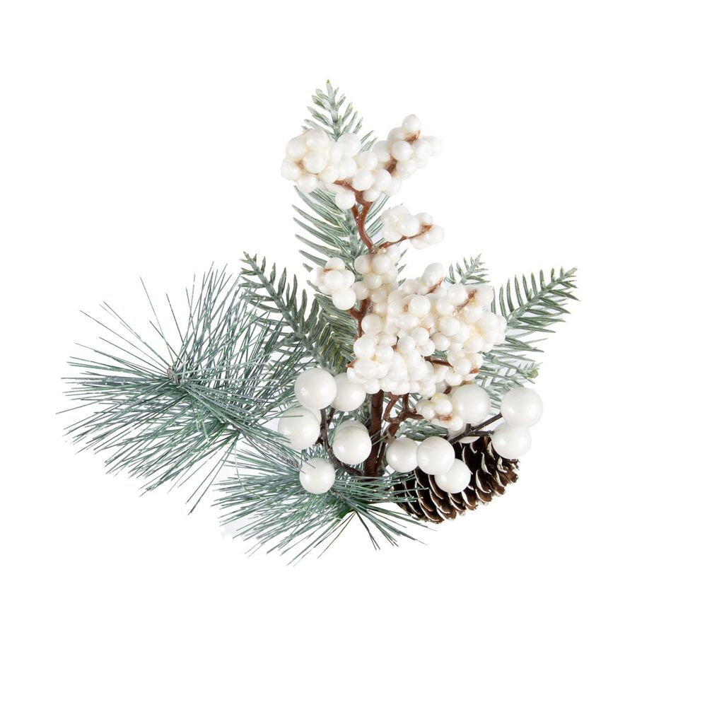 Веточка декоративная хвойная с шишкой и ягодами 37 см, 3 шт, 01, Blumentag