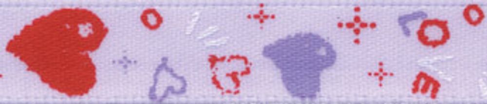 Лента атласная с рисунком 10 мм, 22.8 м, H32/081 сердечки/св.сиреневый, Gamma ALP-103