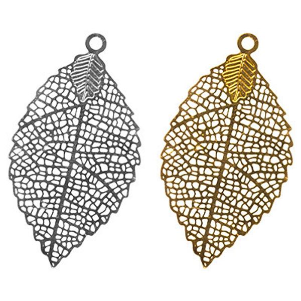 Филигранные элементы для бижутерии 5.4 см, лист, 2 шт, золото, Zlatka FDP-020