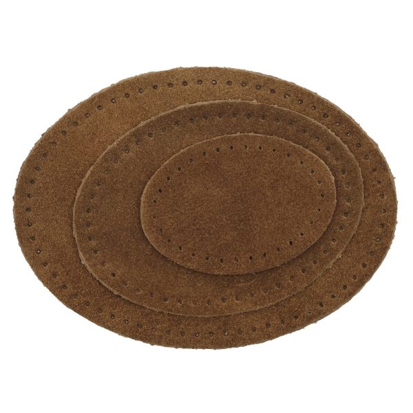 Набор заплаток пришивных из замши, овал 4х5,5см, 6х8,2см, 8х10,9см, с перфорацией, 3 шт (32 кэмел), 59404