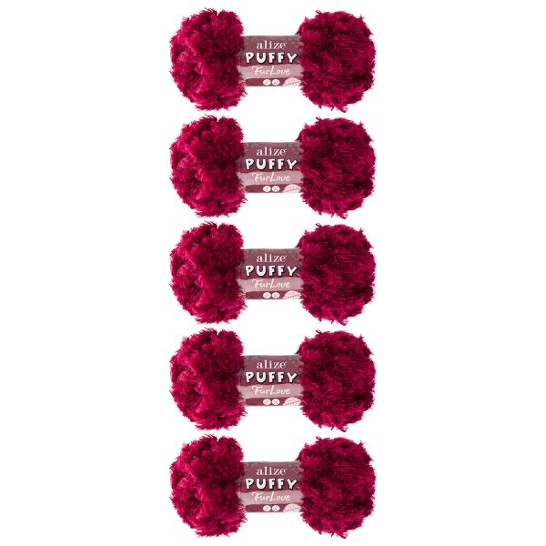 Пряжа Alize (Ализе) Puffy серия Нежный мех (Furlove) / уп.5 мот. по 100г, 6.3м, 107 вишня