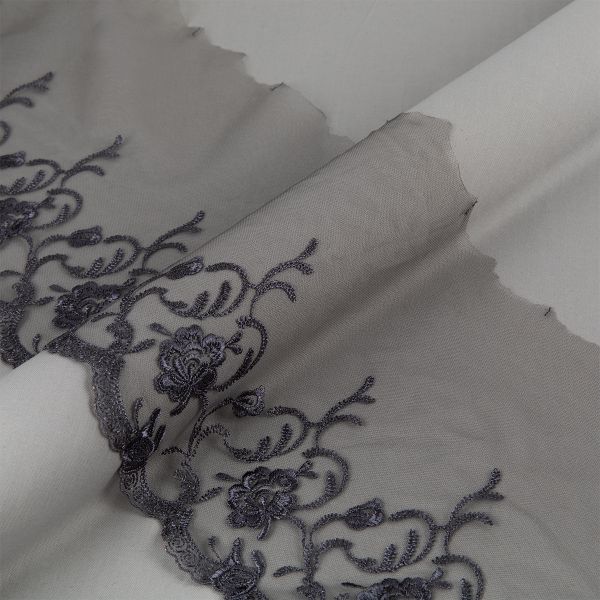 Кружево на сетке 190 мм / 10 м, серый, Gamma GKM-1901