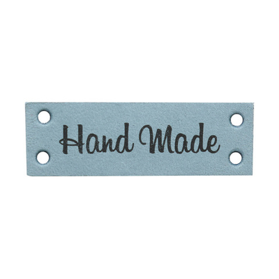 Бирка кожаная пришивная "Hand Made" 1,4х4см, уп.4 шт (голубой)