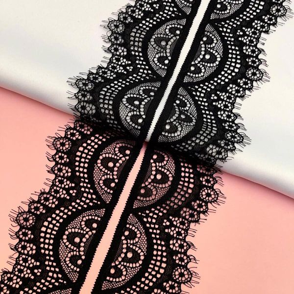 Кружево эластичное (стрейч) 60 мм / 2.7 метра, C580 черный, QYE-021