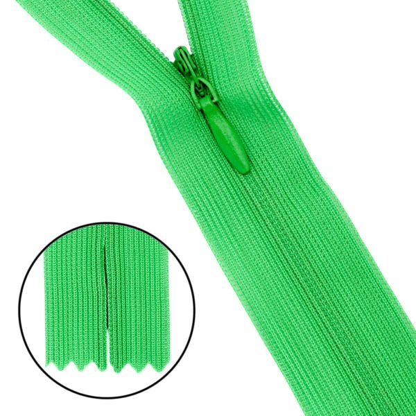 Молния потайная (скрытая) Т3 (3 мм) 1 зам., н/раз., 20 см, нейлон, F334 ярк.зеленый, 10 шт