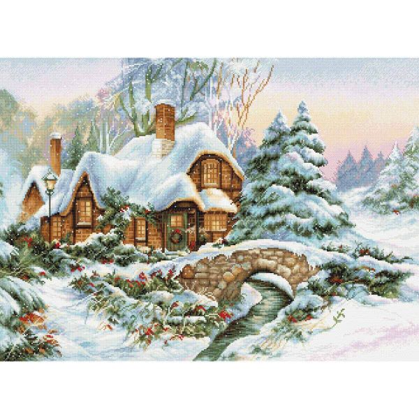 Набор для вышивания нитками Luca-S, Зимний домик 47х34см