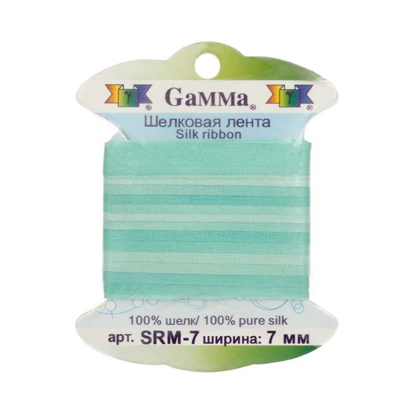 Лента (тесьма) шелковая 7.0 мм / 9.1±0.5 метров, M014 бл.зеленый/св.зеленый, Gamma SRM-7