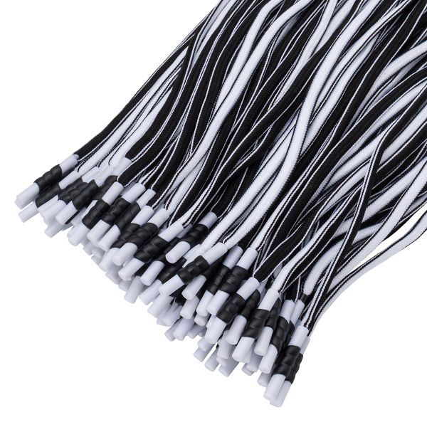 Шнурки круглые с наконечником ⌀5.0 мм / 130 см, 100 шт, черный/белый