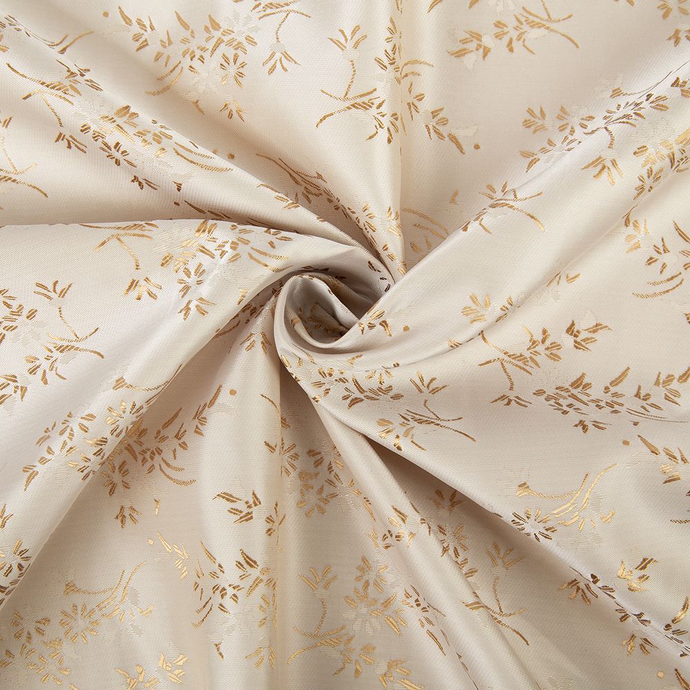 Ткань подкладочная (таффета) с рисунком 96 г/м², 100х145 см, 067 кремово-золотой (цветы), Gamma JTR