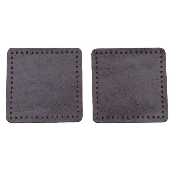 Заплатки пришивные из кожи, квадрат 6см с перфорацией, 2 шт, 100% кожа, 03 темно-коричневый, 9112