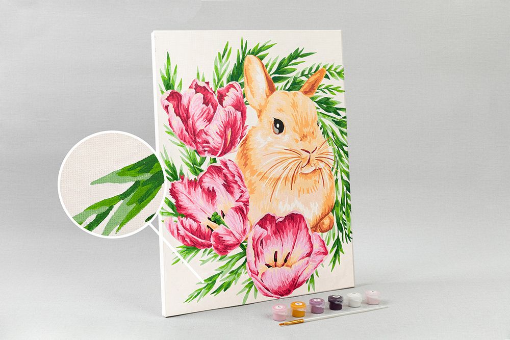 Картина по номерам Фрея, Кролик в тюльпанах, 40х30 см