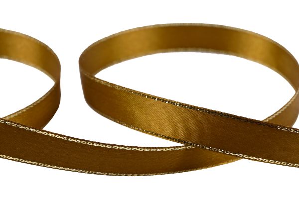 Лента атласная 2-сторонняя с метанитью 12.0 мм / 33±2 метра, 121 горчичный/серебро, Gamma AL-12M