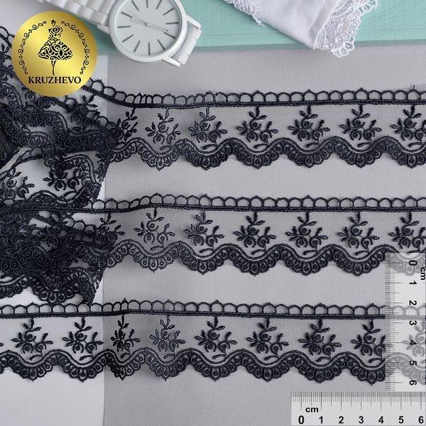 Кружево на сетке 40 мм, диз. 193, цв.03 т.синий, уп. 9 м, Kruzhevo