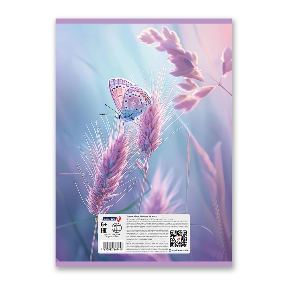 Тетрадь ученическая общая, A4 80 л. на скобе 65 г/м², белизна 100% 6 шт клетка, 01758 Встречая рассвет, Светоч Т154