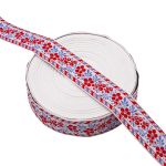 Лента (тесьма) жаккардовая 32.0 мм / 25±1 метров, рис. 9448 Калинка, (11 красный/голубой на белом) С1853Г17