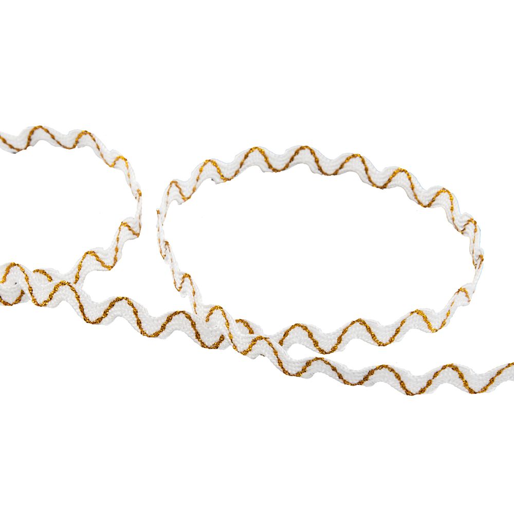 Тесьма отделочная зигзаг 9 мм, / 20 метров, белый/под золото, Blitz