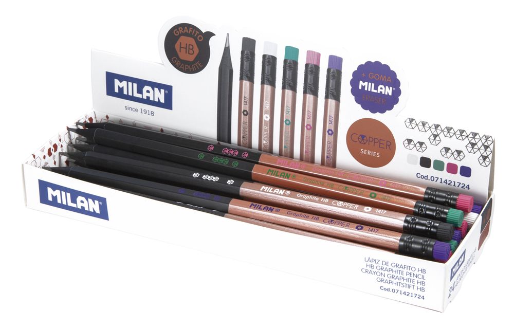 Карандаш чернографитный с ластиком Copper series ТМ (HB) 24 шт, HB 71421724, Milan