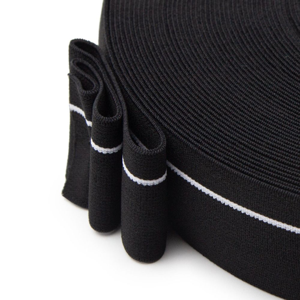 Резинка для мужских трусов и боксеров 35.0 мм / 25 метров, тканая мягкая, 24 г/м, черный/белый полоса