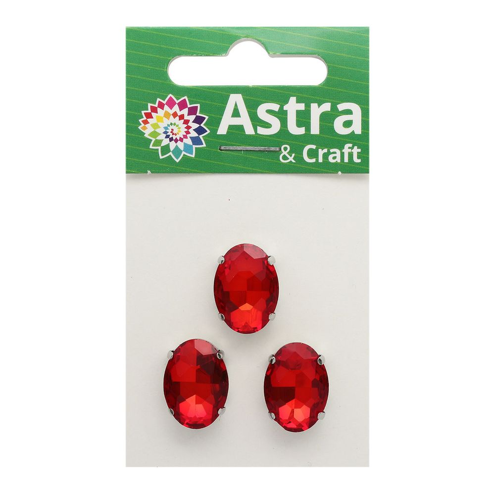 Хрустальные стразы в цапах овальной формы, красный 13х18 мм, 3 шт., ОЦ005НН1318
