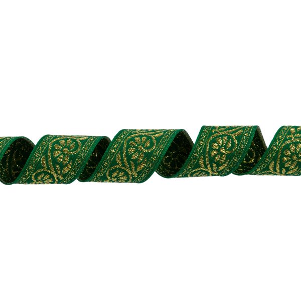 Лента (тесьма) жаккардовая 23.0-25.0 мм / 25 метров, зеленый /под золото, Blitz