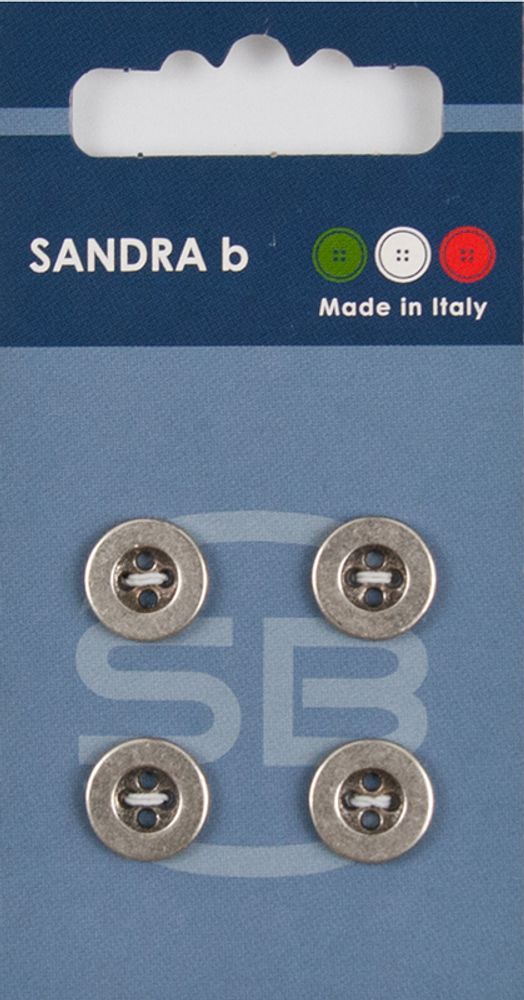 Пуговицы Sandra, 11 мм, 4 шт, металл, серебряный