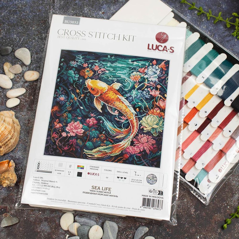 Набор для вышивания нитками Luca-S, Подводная морская жизнь, 25х25см