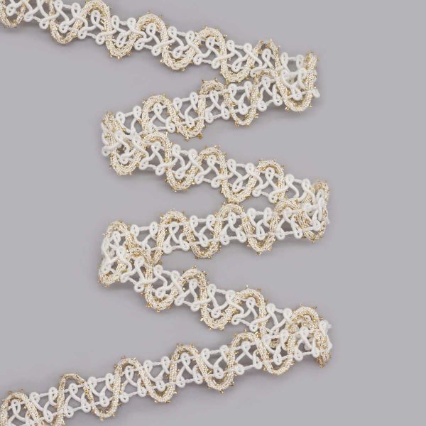 Тесьма отделочная вязаная 21мм / 10м (белый/золото), С808Г7