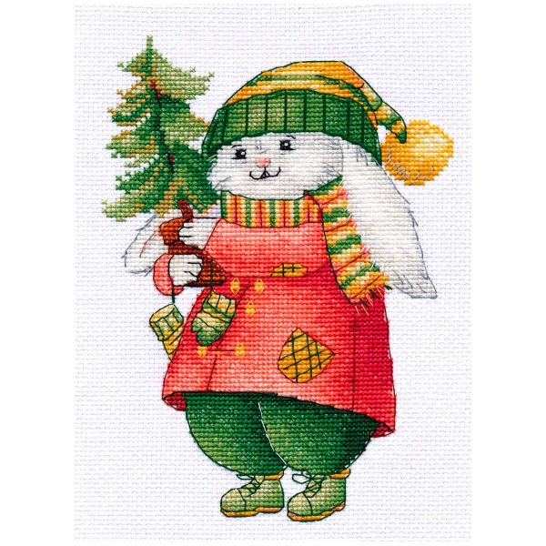 Набор для вышивания нитками Овен, Зайчик с ёлочкой 12х17 см, 625142