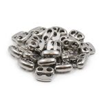 Фиксатор (зажим) для шнура металл плоский, 2 отв., 12х13.5 мм, (in ⌀3 мм), мет. цв.никель, 20 шт