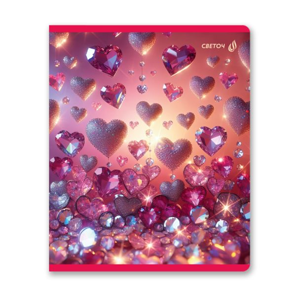 Тетрадь ученическая общая, выборочные блёстки, A5+ 48 л. на скобе 65 г/м², белизна 100 %, 10 шт, клетка, 01129 Микс-Розовый кристалл, Светоч Т83