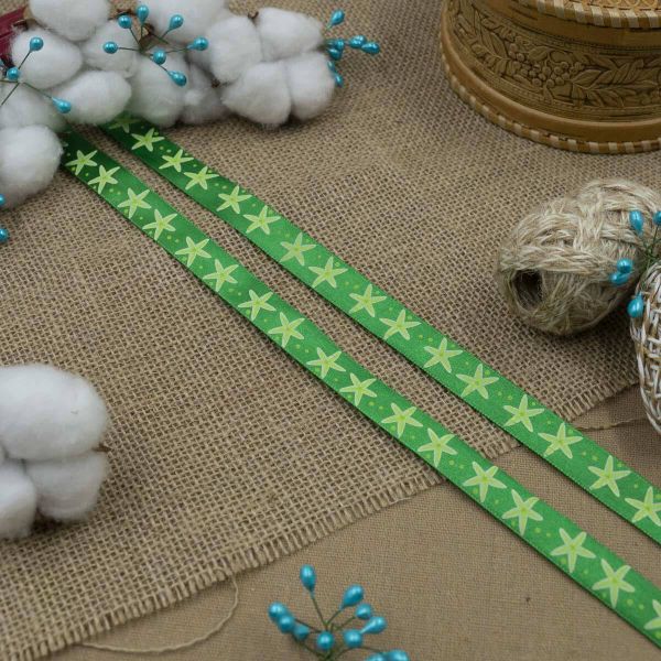 Лента атласная с рисунком 15.0 мм / 3 метра, Морская звезда (зеленый), Globus