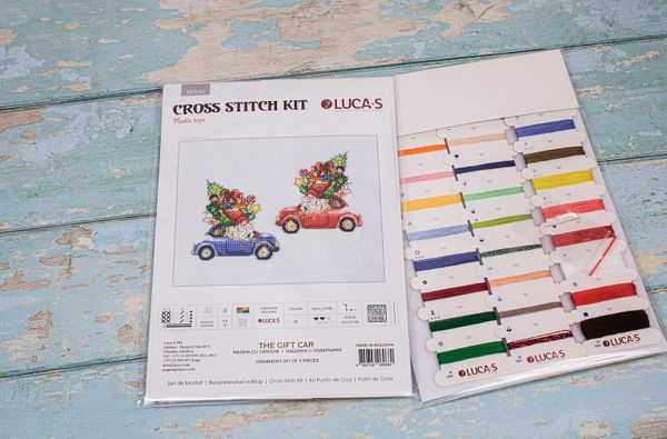 Набор для вышивания нитками Luca-S, Машина с подарками, 12х12 см