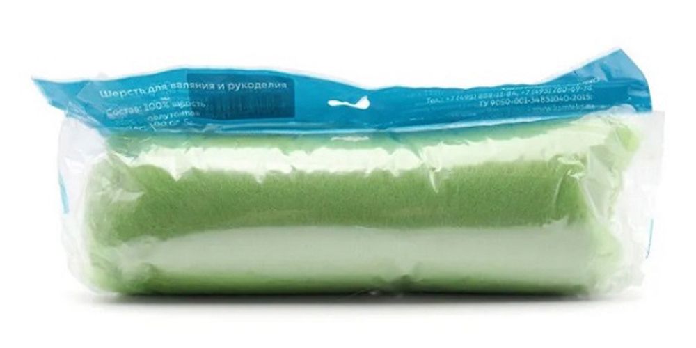 Шерсть для валяния Камтекс кардочес Мини 100% полутонкая шерсть 100 г, 026 салат