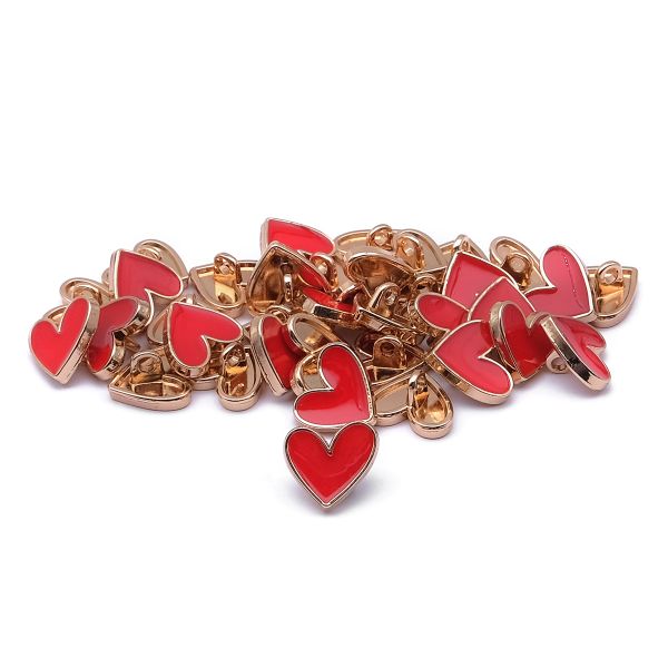 Пуговицы на ножке фигурная Сердце 20L (13мм), металл (Red/G (красный/золото)), MEs-2012, 36 шт