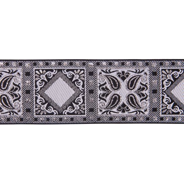 Лента (тесьма) жаккардовая 50.0 мм / 10±0.5 метров, черный/серебро, Gamma TRJ-119(46)