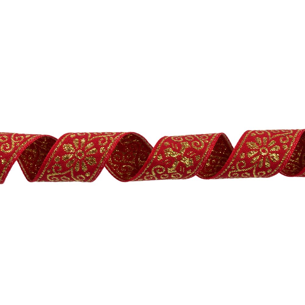 Лента (тесьма) жаккардовая 23.0-25.0 мм / 25 метров, красный/под золото, Blitz