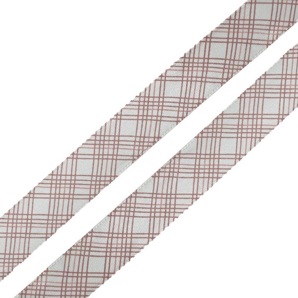 Лента атласная с рисунком Пересечение 15.0 мм / 3 метра, розовый, Globus