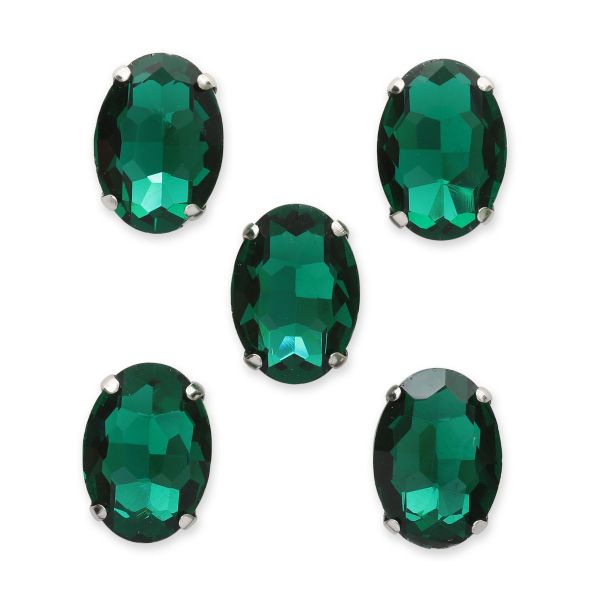 Хрустальные стразы в цапах овальной формы, изумрудный 10х14 мм, 5 шт., ОЦ009НН1014