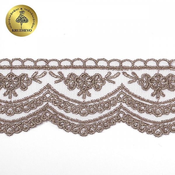 Кружево на сетке 60 мм, 2110 цв.N4815 кофе уп.13.71м, Kruzhevo
