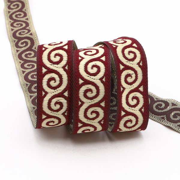 Тесьма декоративная металлизированная Спираль 16мм, 10 метров, 16061 бордо/золото