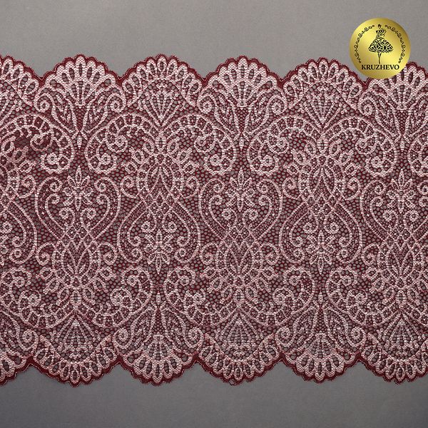 Кружево бельевое эластичное 225 мм / 3 м, 40992 цв.бордо+св.розовый, Kruzhevo